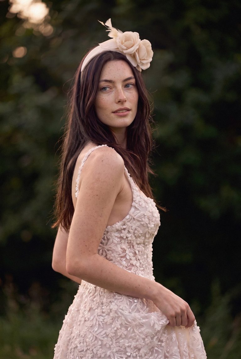 tocado de novia champagne flores_Esther_Ruz
